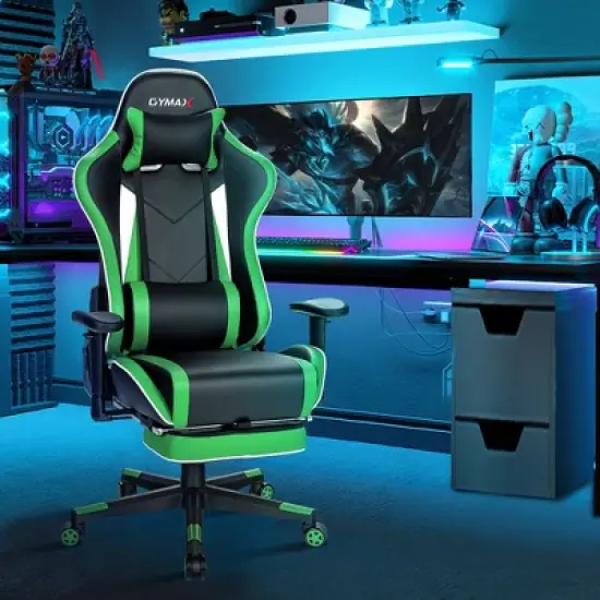 Costway High Back Gaming Chair Adjustable Office Computer Task Chair w/Footrest Green image {1}