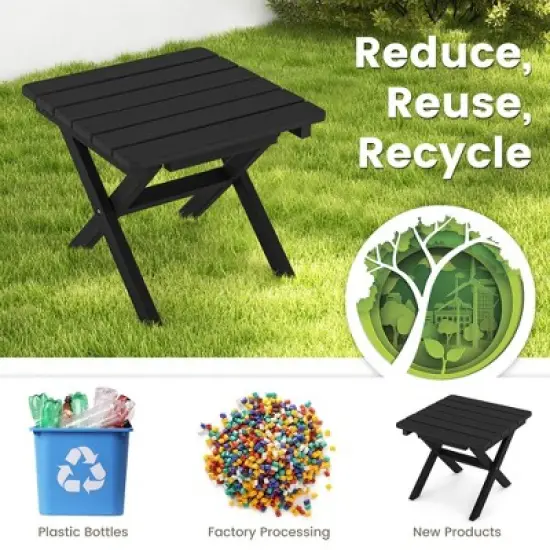 Costway Outdoor Folding Side Table Weather-Resistant HDPE Adirondack Table Black/Gray image {7}