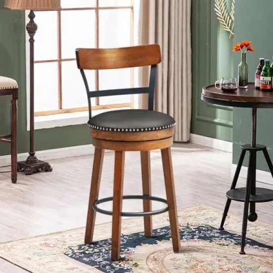 Costway Set of 2/4 BarStool 25.5'' Swivel Counter Height Dining Chair with Rubber Wood Legs image {3}