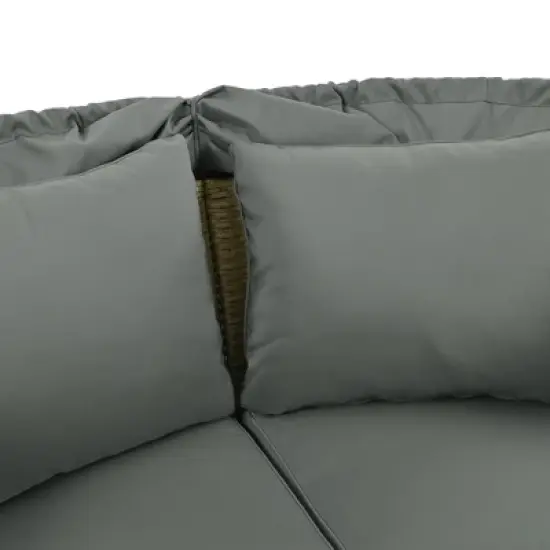 FIONECA Outdoor Patio Wicker Rattan Round Double Daybed with Retractable Canopy & 4 Pillows, Grey image {14}