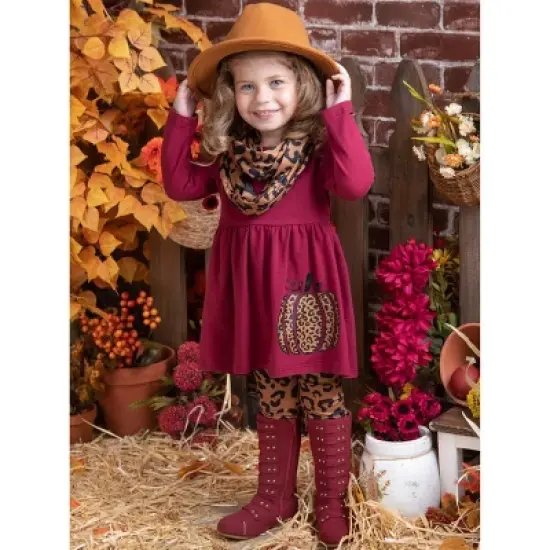Girls Wild Pumpkin Vibes Tunic, Leggings & Scarf Set - Mia Belle Girls image {2}