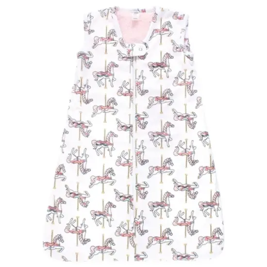 Hudson Baby Infant Girl Plush Faux Fur Sleeping Bag, Wearable Blanket, Carousel Horse image {1}