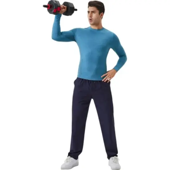 Anna-Kaci Active Men's Long Sleeve Performance Shirt with Seamless Stretch Fabric and Crew Neck Design image {3}