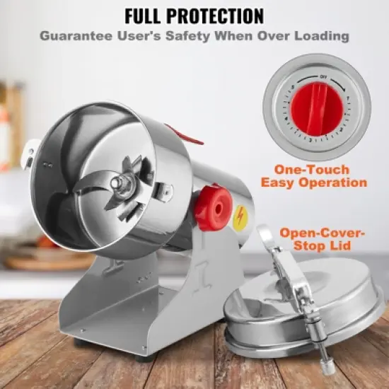 VEVOR 1000g Electric Grain Mill Grinder, High Speed 3000W Commercial Spice Grinders, Stainless Steel Pulverizer Powder Machine image {5}