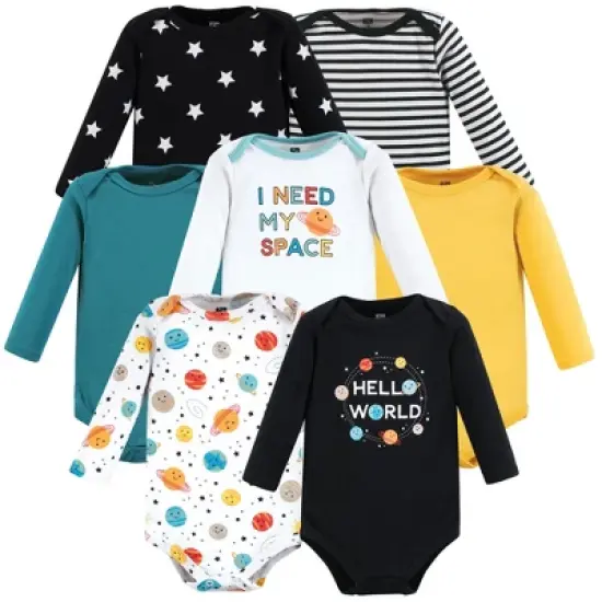 Hudson Baby Unisex Baby Cotton Long-Sleeve Bodysuits, Happy Planets 7-Pack image {9}