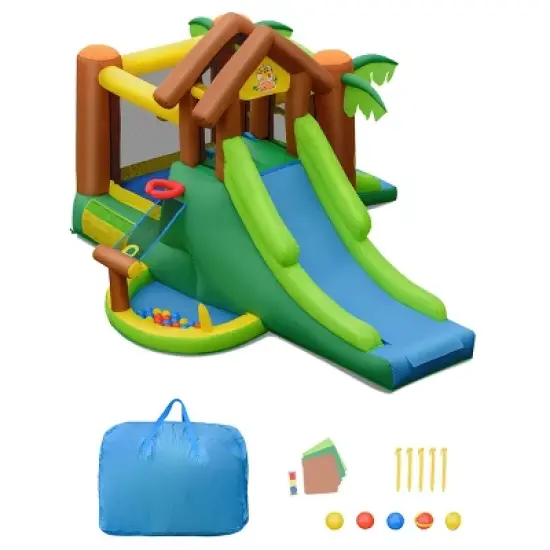 Tangkula Inflatable Jungle Bounce House w/ Dual Slides Climbing Wall Jumping Area image {10}