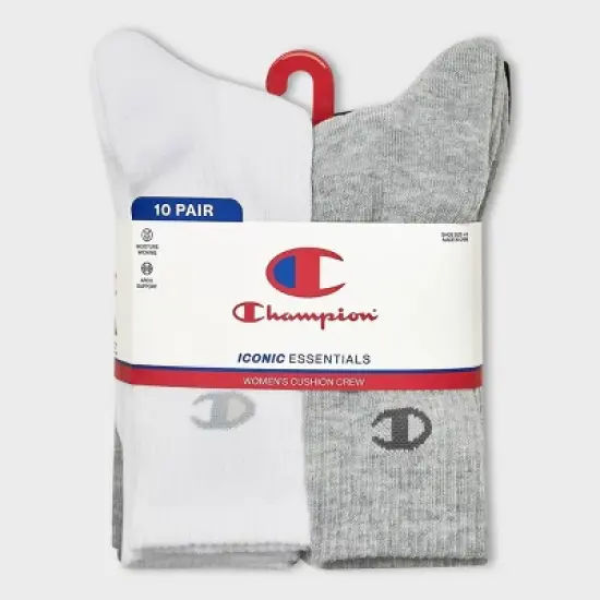 Champion Women's 10pk Crew Socks - White/Black/Grey image {1}