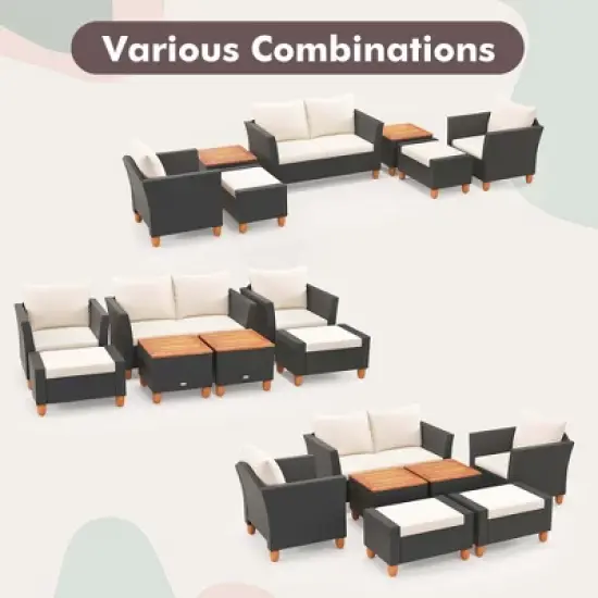 Costway 7 PCS Patio Furniture Set with Loveseat Armchairs Ottomans & Storage Table image {7}