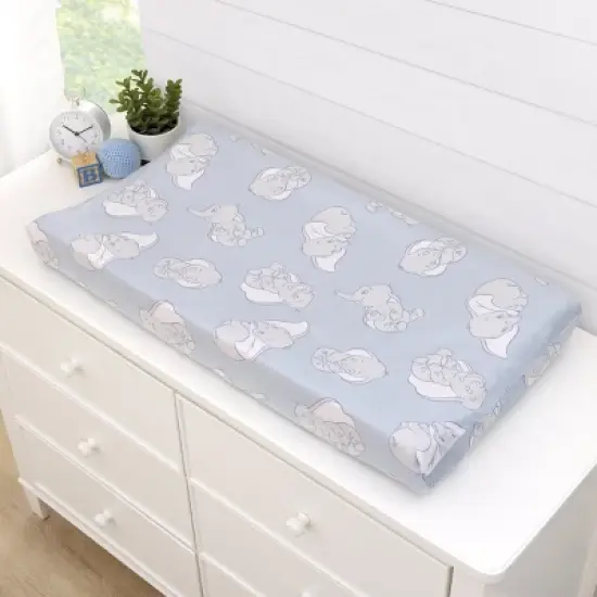 NoJo Disney Dumbo Sweet Little Baby Light Blue and White Super Soft Contoured Changing Pad Cover image {1}