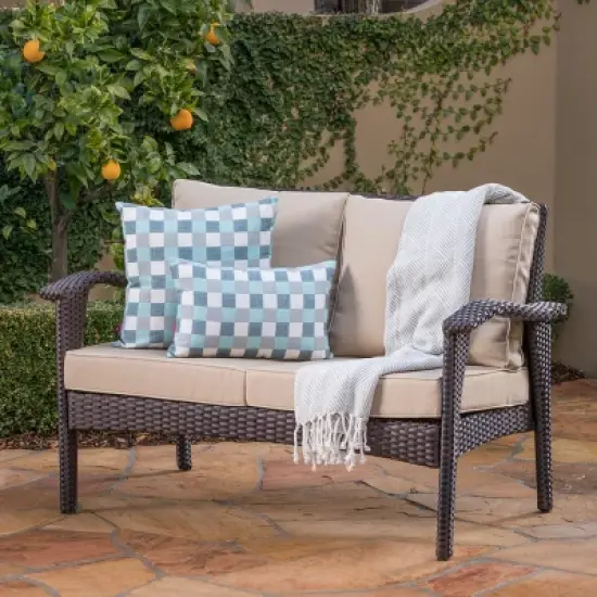 Christopher Knight Home Honolulu 49" Outdoor Wicker Loveseat with Cushions image {7}