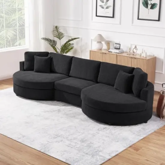 Christopher Knight Home Baldum Modern 3-Seater 129" Chenille Upholstered Sofa with Curved Design and Thick Cushions image {1}