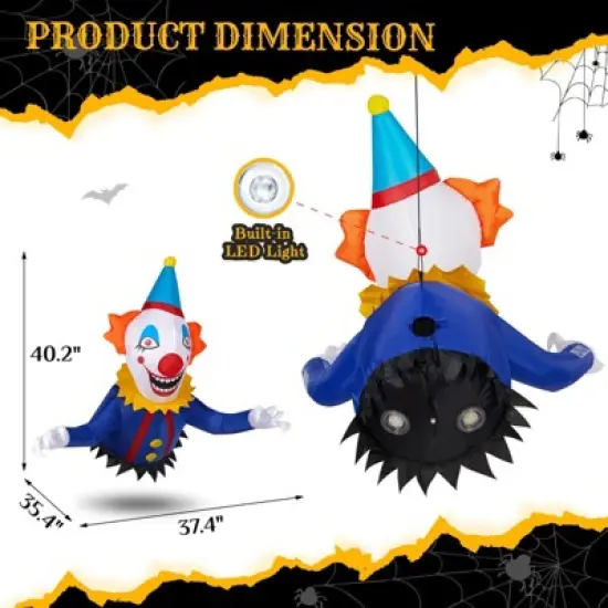 Angel Sar 3.3FT Halloween Inflatable Clown Window Breaker Decoration, LED Light-Up Scary Clown Blow Up for Indoor/Outdoor Yard, Lawn, Party image {2}