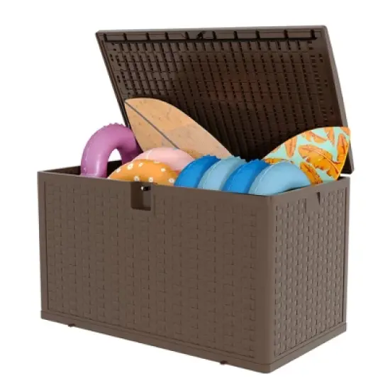 120 Gallon Outdoor Storage Box Waterproof, Lockable Resin Deck Box, Deck Box Container for Furniture Cushions, Garden Tools, Pool Accessories image {1}