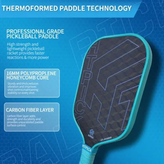 Aukfa Thermoformed Pickleball Paddle &ndash; Hot Press Molded Carbon Fiber Face with 16mm Polypropylene Core & Fabric Woven Spin Surface image {7}