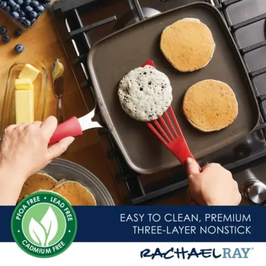 Rachael Ray Cook + Create Aluminum Nonstick Square Stovetop Griddle Pan 11" Red image {10}