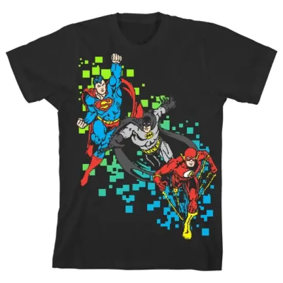 Justice League Superhero Trio Busting Blocks Black T-shirt Toddler Boy to Youth Boy image {6}