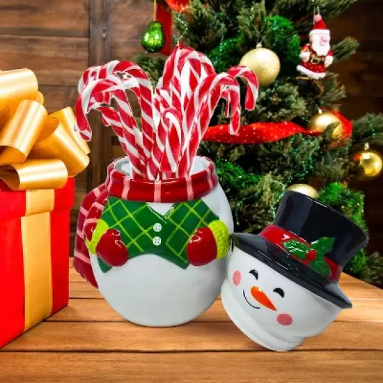 KOVOT Festive Ceramic Snowman Cookie Jar - Perfect for Christmas Cookies, Candy, and Holiday Treats image {4}