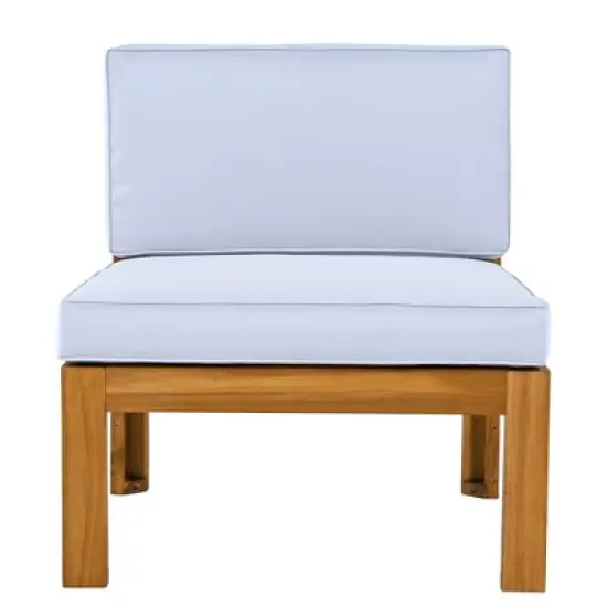 FIONECA Outdoor 5-Piece Wooden Sectional Sofa Set, Backyard Patio Seating Group with Cushions, Natural Wood Finish + Gray Cushions image {13}