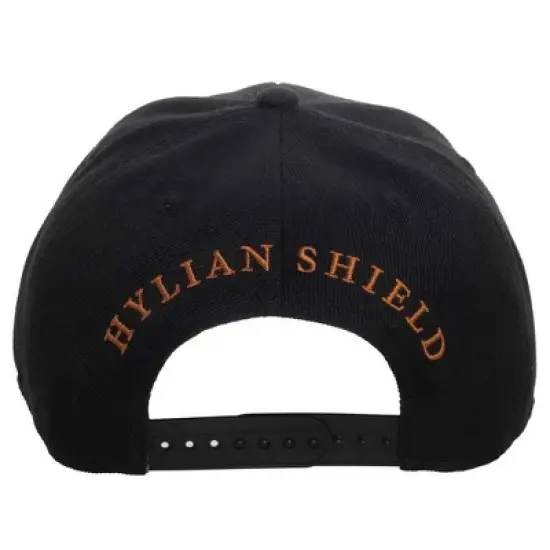 Nintendo Legend of Zelda Hylian Shield Brass Metal Badge Adjustable Snapback Precurved Hat OSFM Black image {3}