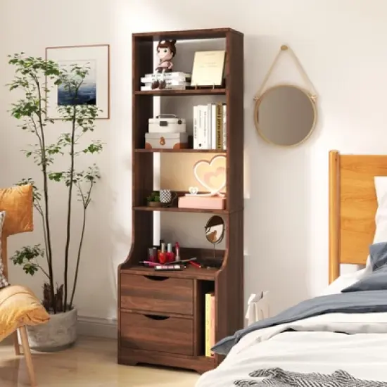 Cesicia Night Stand with Bookshelf, Night Stand with 2 Storage Drawers for Bedroom image {9}