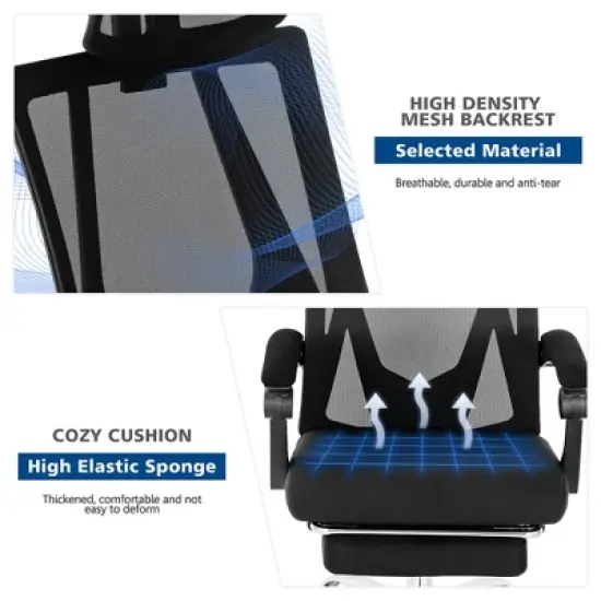 Costway Mesh Office Chair Recliner Desk Chair Height Adjustable w/Footrest Black image {7}
