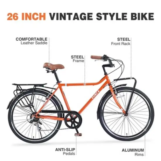 NAYSAYE Bicycle Retro Commute Bike 7 Speed Steel Frame Adult Bike for Daily Riding, Orange, 66.93"*22.05"*37.8" image {4}