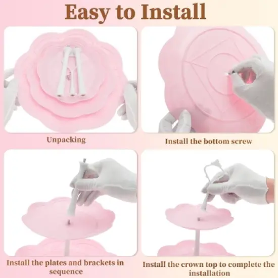 Unique Bargains 3 Tier Dessert Cupcake Stand Holder Round with Tiered Serving Tray for Donuts Fruits White Pink image {3}