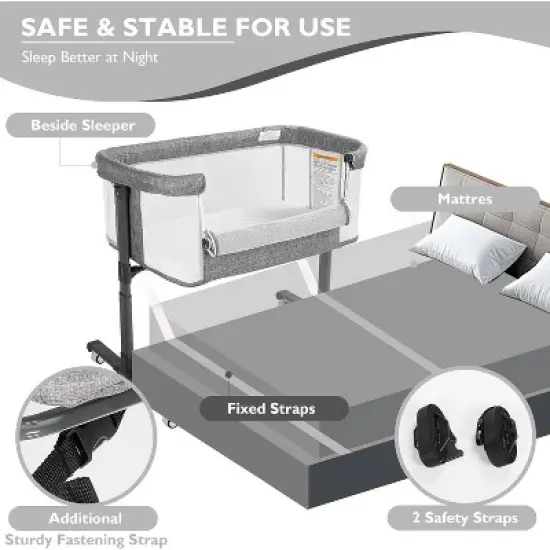 Kinder King Baby Bassinet 2 in 1 Bedside Sleeper,Folding Portable w/Storage Basket All-Sided Mesh 6 Adjustable Height Comfy Mattress image {6}