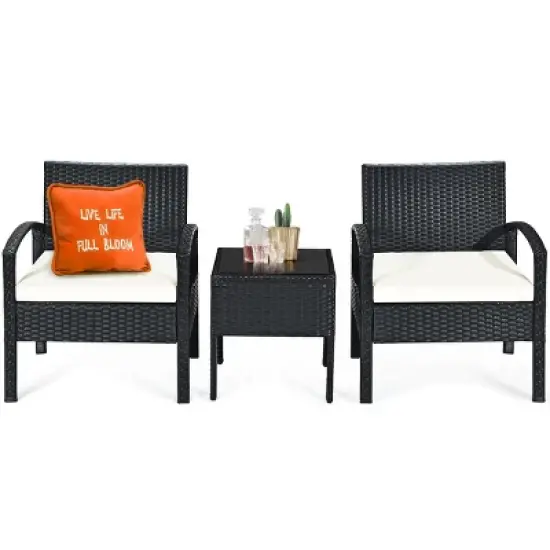 Costway 3PCS Patio Rattan Furniture Set Table & Chairs Set with Cushions Outdoor image {5}