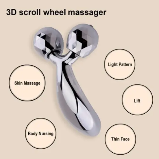 Evo Bytes Skinsculpt Massaging Beauty Roller Tool 3D Face Roller Metal Facial Massager - Silver image {1}