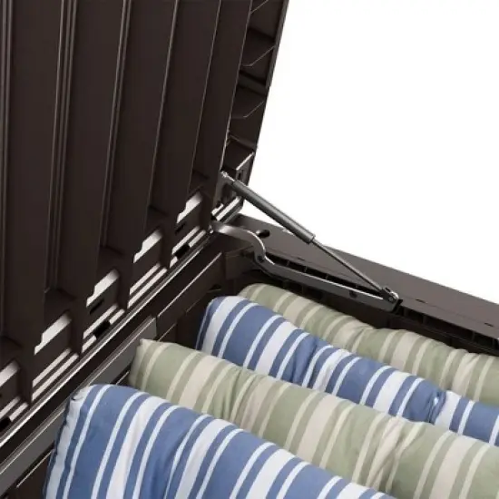 Keter Westwood Outdoor Resin 150 Gallon Deck Storage Box Organizer for Patio Furniture, Pool Toys and Yard Tools with Bench, Brown (2 Pack) image {2}