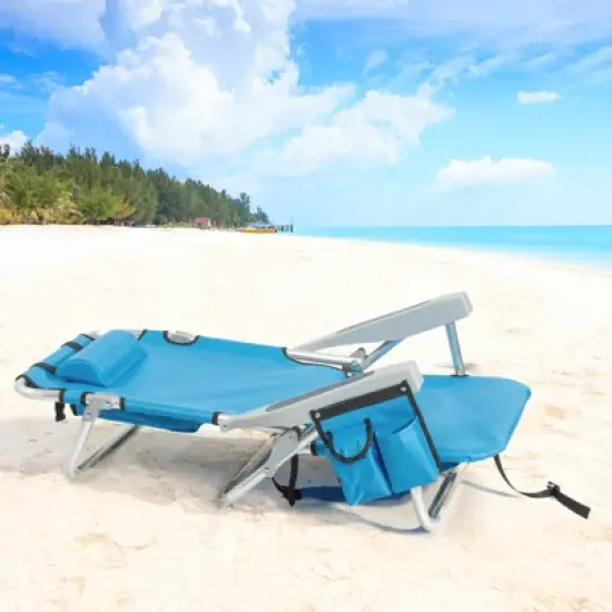 DOMETOUR Short Oxford Cloth Silver White Aluminum Tube Bearing 100kg Beach Chair Blue image {5}