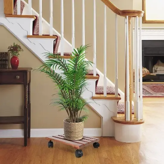 Alladinbox 2-Pack Wooden Plant Stand Caddy with Lockable Wheels Heavy Duty, image {3}