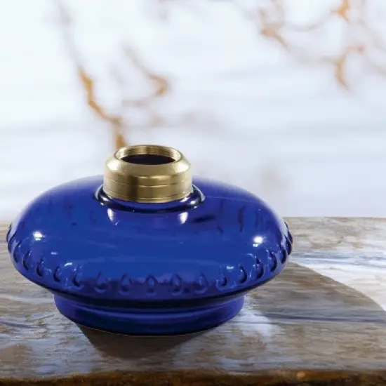 B & P Bracket Wall Shelf Kerosene Oil Lamp Glass Font Fount 5.75 in Cobalt Blue image {2}