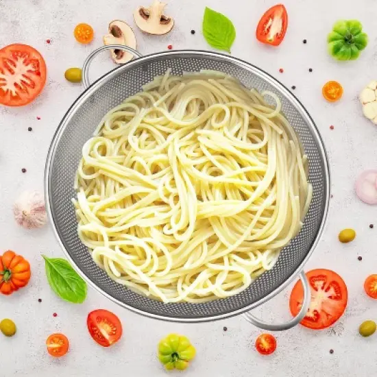 Colander Stainless Steel 3-Quart, Metal Strainer with Base, Strainer for Kitchen Food, Dishwasher Safe image {5}