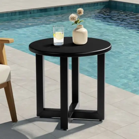Karl Home Patio Black Round Metal Side Table image {4}