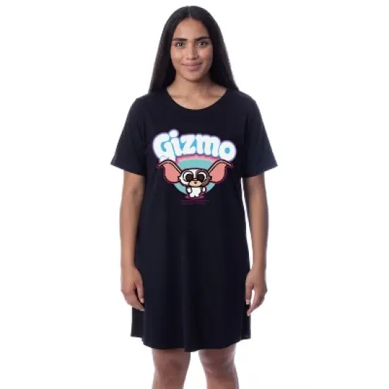 Gremlins Womens' Chibi Style Gizmo Nightgown Sleep Pajama Dress Shirt Black image {3}