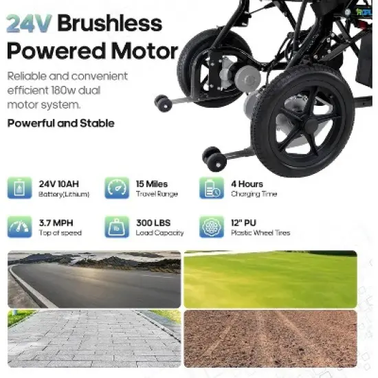 COWLOWN Black Lightweight Foldable Wheelchair for Adults & Seniors, USA-Made Mobility Chair image {3}