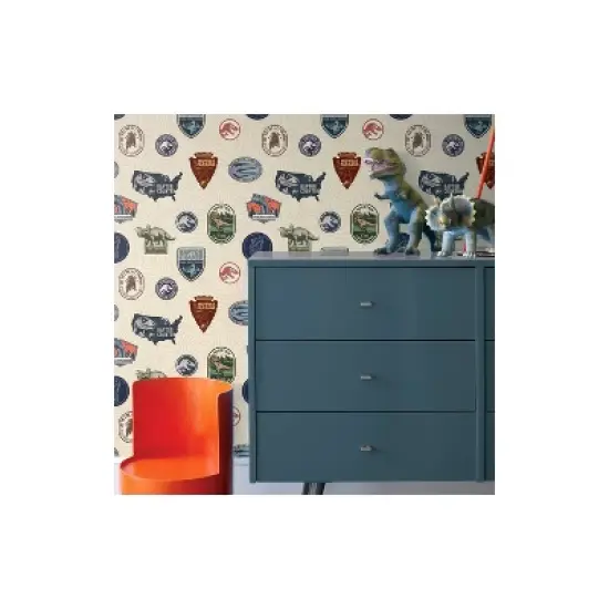 Jurassic World Badges Peel & Stick Wallpaper Beige - RoomMates image {2}
