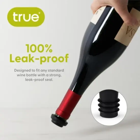 True Preserve: Vacuum Seal Stoppers bottle preserver, Wine Bottle Cork Set, Wine Saver and Stopper, Accessories for Wine Bottles, Black, Set of 2 image {3}