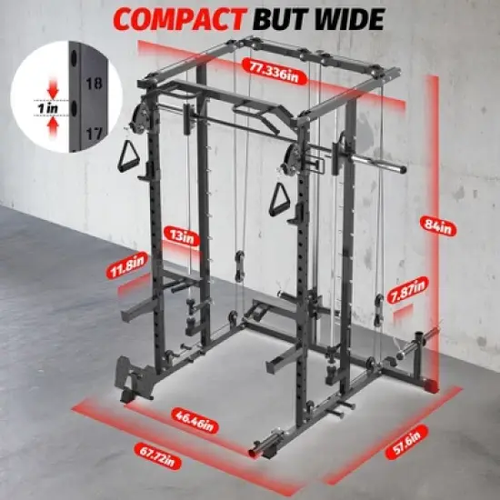 Power Cage, Smith Machine Squat Rack, Heavy Duty Power Rack for Home Gym with Pulley System, Dip Bar, LAT Pulldown, Multifunctional Squat Rack image {1}