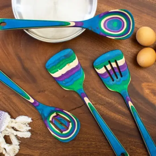 Baltique 7pc Mumbai Kitchen Utensil Set: Wood Cooking Tools, Spoon, Spurtle, Spatula, Multicolored, Hand Wash image {5}