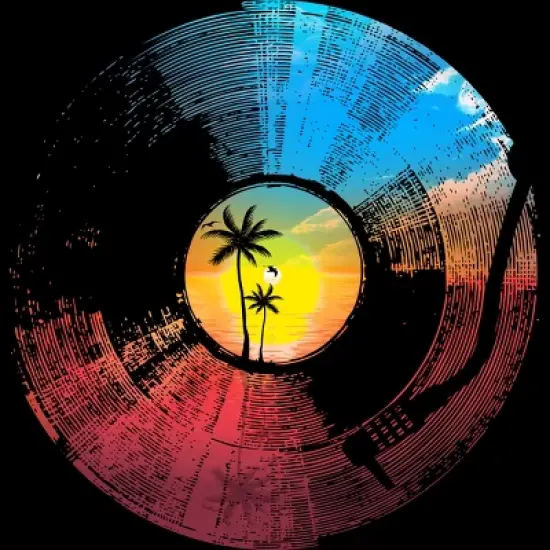 Women's Design By Humans Palm Tree Tropical Sounds Vinyl By clingcling Racerback Tank Top image {1}