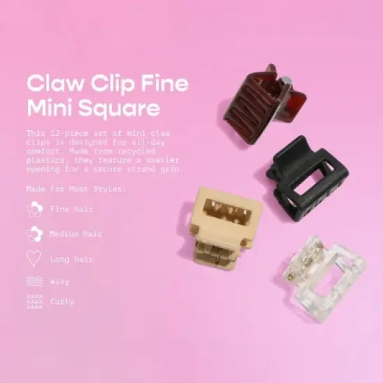 Gimme Beauty Fine Mini Square Claw Clip - 12pc image {5}