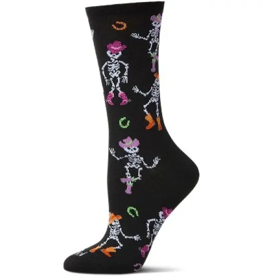 Memoi Women's "Howdy Skeletons" Halloween Holiday Novelty Crew Sock Black 9-11 image {4}