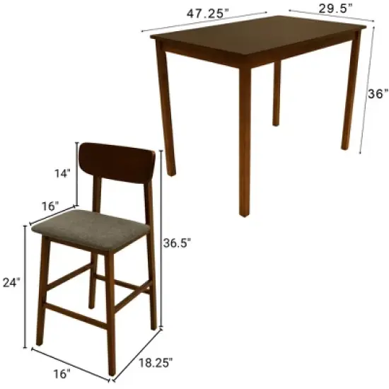 Zenvida Mid Century Counter Height Dining Table Set, Rectangle Solid Wood Table and 4 Chairs image {2}