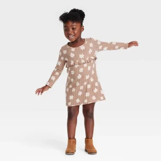 Grayson Collective Toddler Girls' Cozy Floral Ribbed Long Sleeve Dress - Brown image {5}