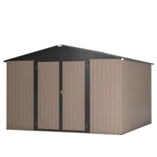 10x10 FT Grey Outdoor Storage Shed Large Metal Tool Sheds with Updated Frame Structure and Lockable Doors Garden Shed image {11}