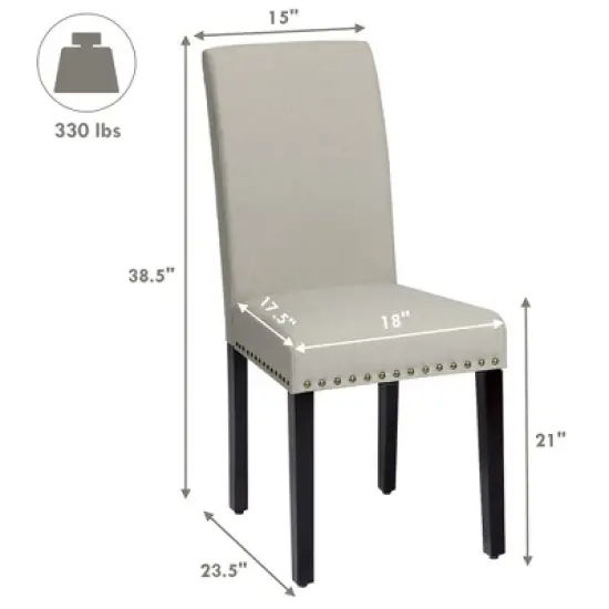 Costway Set of 2 Fabric Dining Chairs Upholstered with Nailhead Trim image {3}