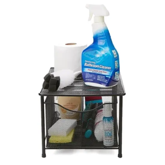 Mind Reader Storage Basket and Organizer [METAL MESH] 3-Compartment Pull-out / Sliding Organizing Drawer, Under the Sink Kitchen and Bathroom Shelf Cabinet (BLACK) image {2}